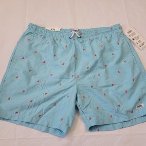 Mens Embroidered Flamingo swim trunks 2XL Fast Dry